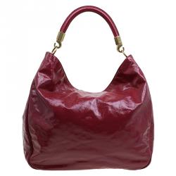 Saint Laurent Paris Burgundy Patent Leather Roady Hobo