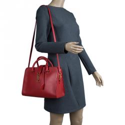 Pre Owned حقيبة سان لوران باريس يد علوية كانفاس مونوغرامي كاباس صغيرة جلد حمراء