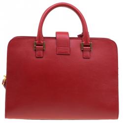 Pre Owned حقيبة سان لوران باريس يد علوية كانفاس مونوغرامي كاباس صغيرة جلد حمراء