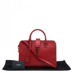 Pre Owned حقيبة سان لوران باريس يد علوية كانفاس مونوغرامي كاباس صغيرة جلد حمراء