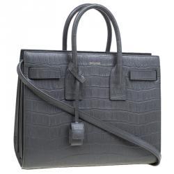 Pre Owned Saint Laurent Paris Grey Croc Embossed Leather Small Classic Sac De Jour Tote