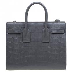 Pre Owned Saint Laurent Paris Grey Croc Embossed Leather Small Classic Sac De Jour Tote