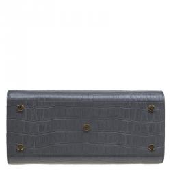 Pre Owned Saint Laurent Paris Grey Croc Embossed Leather Small Classic Sac De Jour Tote
