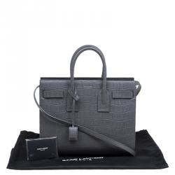 Pre Owned Saint Laurent Paris Grey Croc Embossed Leather Small Classic Sac De Jour Tote