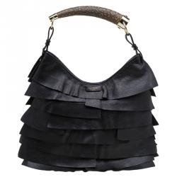 Saint Laurent Paris Black Leather St.Tropez Horn Hobo