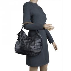 Saint Laurent Paris Black Leather St.Tropez Horn Hobo