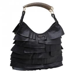 Saint Laurent Paris Black Leather St.Tropez Horn Hobo