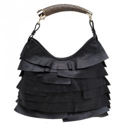 Saint Laurent Paris Black Leather St.Tropez Horn Hobo