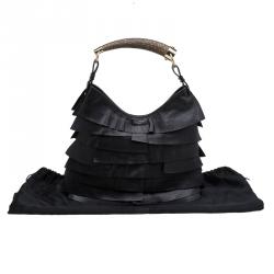 Saint Laurent Paris Black Leather St.Tropez Horn Hobo