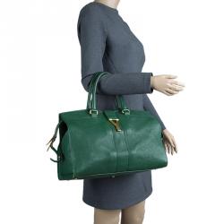 Saint Laurent Paris Green Leather Medium Cabas Chyc Satchel