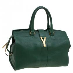 Saint Laurent Paris Green Leather Medium Cabas Chyc Satchel