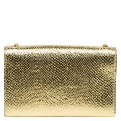 Pre Owned Saint Laurent Paris Gold Python Embossed Leather Medium Tassel Crossbody Bag