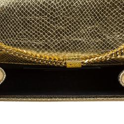 Pre Owned Saint Laurent Paris Gold Python Embossed Leather Medium Tassel Crossbody Bag