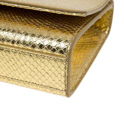 Pre Owned Saint Laurent Paris Gold Python Embossed Leather Medium Tassel Crossbody Bag