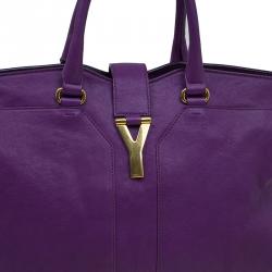 Pre Owned حقيبة سان لوران باريس كاباس شيك متوسط جلد بنفسجية