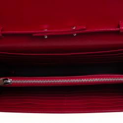 Pre Owned Saint Laurent Paris Red Croc Embossed Leather Wallet on Chain