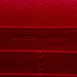 Pre Owned Saint Laurent Paris Red Croc Embossed Leather Wallet on Chain