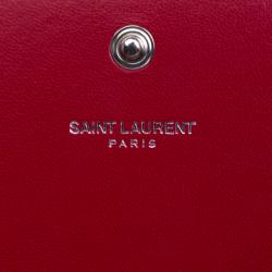 Pre Owned Saint Laurent Paris Red Croc Embossed Leather Wallet on Chain