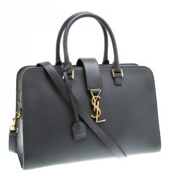 Pre Owned Saint Laurent Paris Grey Leather Medium Cabas Monogram Top Handle Bag