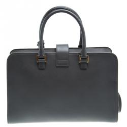 Pre Owned Saint Laurent Paris Grey Leather Medium Cabas Monogram Top Handle Bag