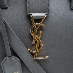 Pre Owned Saint Laurent Paris Grey Leather Medium Cabas Monogram Top Handle Bag