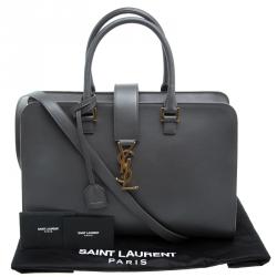 Pre Owned Saint Laurent Paris Grey Leather Medium Cabas Monogram Top Handle Bag