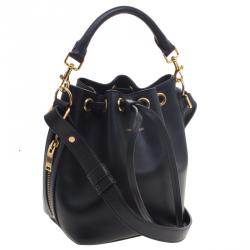 Pre Owned Saint Laurent Paris Black Leather Small Emmanuelle Drawstring Bucket Bag