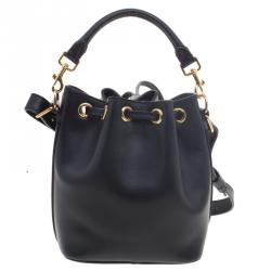 Pre Owned Saint Laurent Paris Black Leather Small Emmanuelle Drawstring Bucket Bag