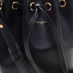 Pre Owned Saint Laurent Paris Black Leather Small Emmanuelle Drawstring Bucket Bag