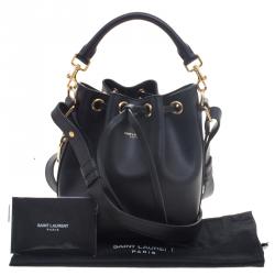 Pre Owned Saint Laurent Paris Black Leather Small Emmanuelle Drawstring Bucket Bag