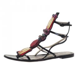 مملوكة مسبقًا Saint Laurent Paris Multicolor Embellished Flat Sandals Size 38