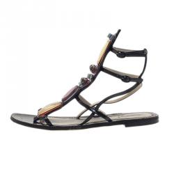 مملوكة مسبقًا Saint Laurent Paris Multicolor Embellished Flat Sandals Size 38