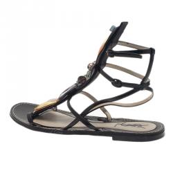 مملوكة مسبقًا Saint Laurent Paris Multicolor Embellished Flat Sandals Size 38