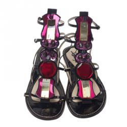 مملوكة مسبقًا Saint Laurent Paris Multicolor Embellished Flat Sandals Size 38