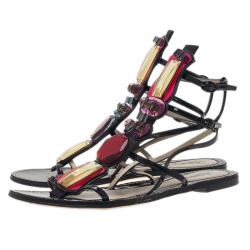 مملوكة مسبقًا Saint Laurent Paris Multicolor Embellished Flat Sandals Size 38