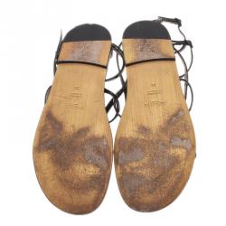 مملوكة مسبقًا Saint Laurent Paris Multicolor Embellished Flat Sandals Size 38