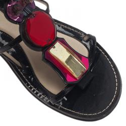 مملوكة مسبقًا Saint Laurent Paris Multicolor Embellished Flat Sandals Size 38