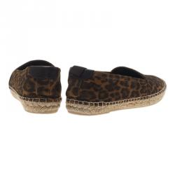 مملوكة مسبقًا Saint Laurent Paris Leopard Print Brushed Suede Espadrilles Size 37