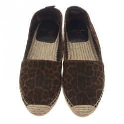 مملوكة مسبقًا Saint Laurent Paris Leopard Print Brushed Suede Espadrilles Size 37