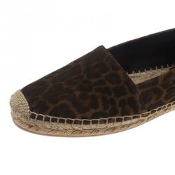 مملوكة مسبقًا Saint Laurent Paris Leopard Print Brushed Suede Espadrilles Size 37