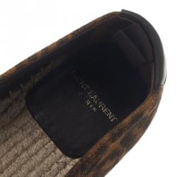 مملوكة مسبقًا Saint Laurent Paris Leopard Print Brushed Suede Espadrilles Size 37
