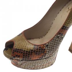 حذاء سان لوران باريس روكيا جلد ثعبان بالياس مقدمة مفتوحة مقاس 37