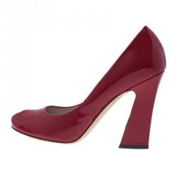 Pre Owned Saint Laurent Paris Red Patent Block Heel Peep Toe Pumps Size 37.5