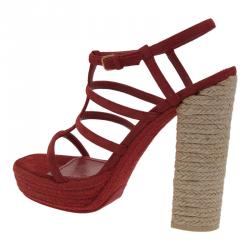 مملوكة مسبقًا Saint Laurent Paris Red Suede Gypsy Espadrille Platform Sandals Size 40