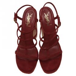 مملوكة مسبقًا Saint Laurent Paris Red Suede Gypsy Espadrille Platform Sandals Size 40