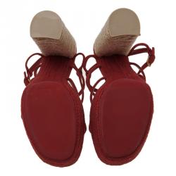 مملوكة مسبقًا Saint Laurent Paris Red Suede Gypsy Espadrille Platform Sandals Size 40