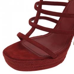 مملوكة مسبقًا Saint Laurent Paris Red Suede Gypsy Espadrille Platform Sandals Size 40