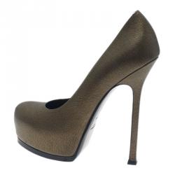 مملوكة مسبقًا صندل سان لوران باريس تريبتو شعرحصان بني منقوش مقاس 37