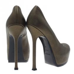 مملوكة مسبقًا صندل سان لوران باريس تريبتو شعرحصان بني منقوش مقاس 37