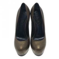 مملوكة مسبقًا صندل سان لوران باريس تريبتو شعرحصان بني منقوش مقاس 37